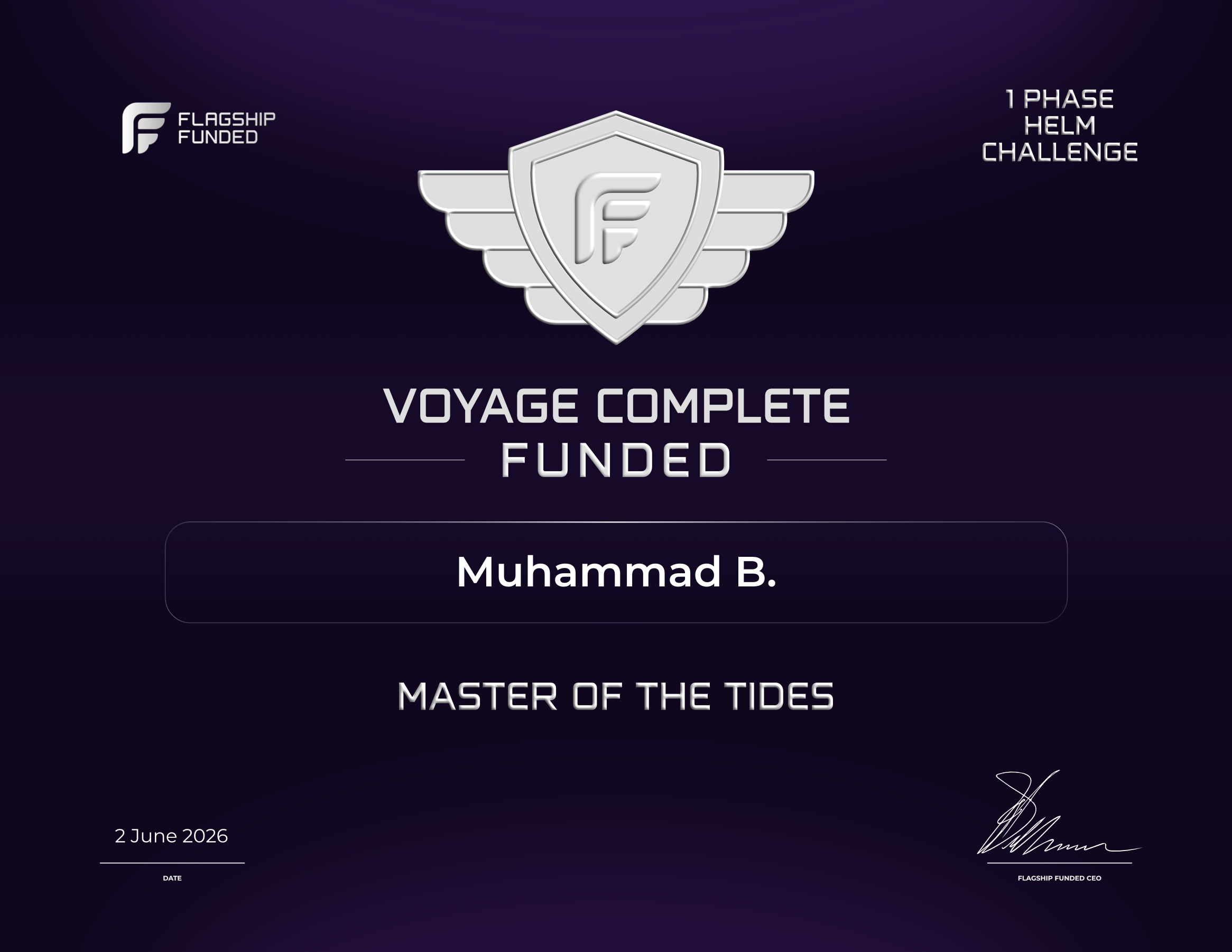 Muhammad B. — Flagship Funded funded trader certificate