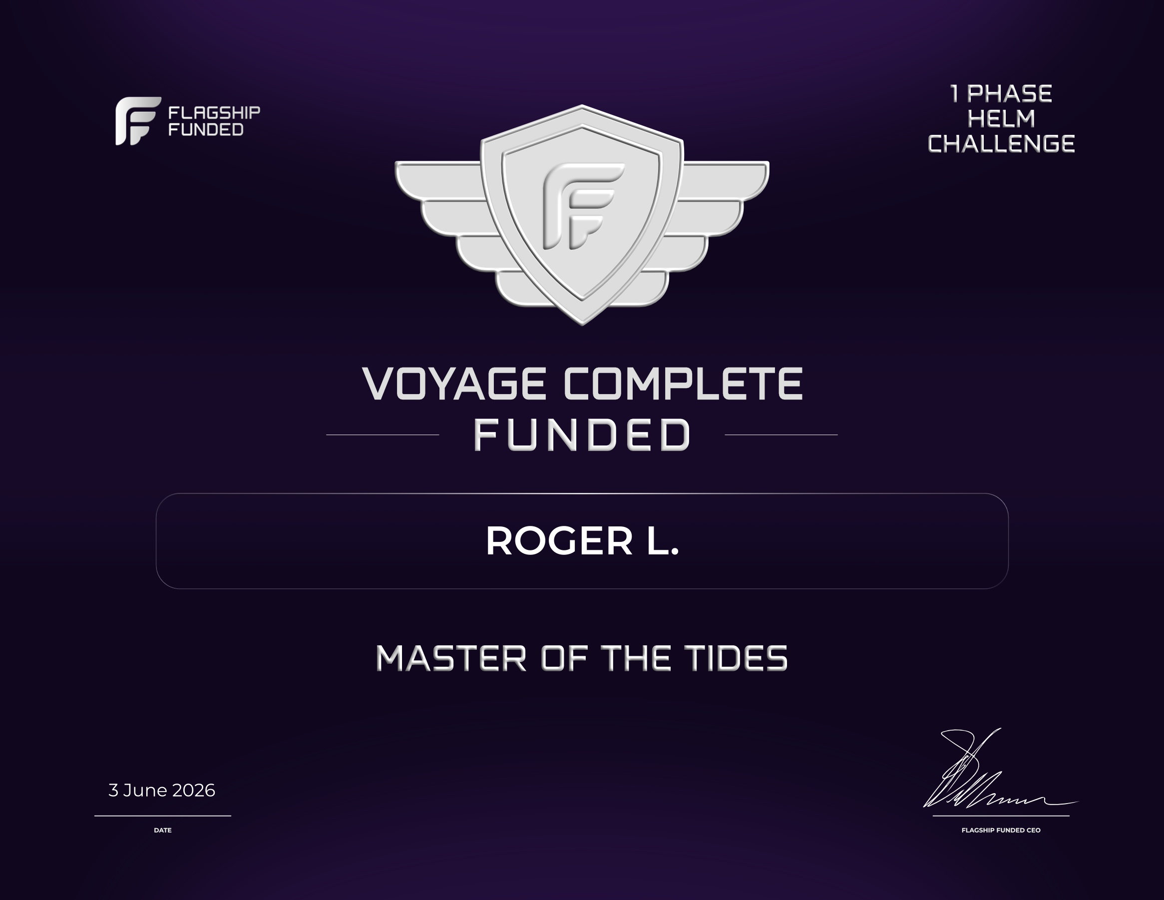 Roger L. — Flagship Funded funded trader certificate